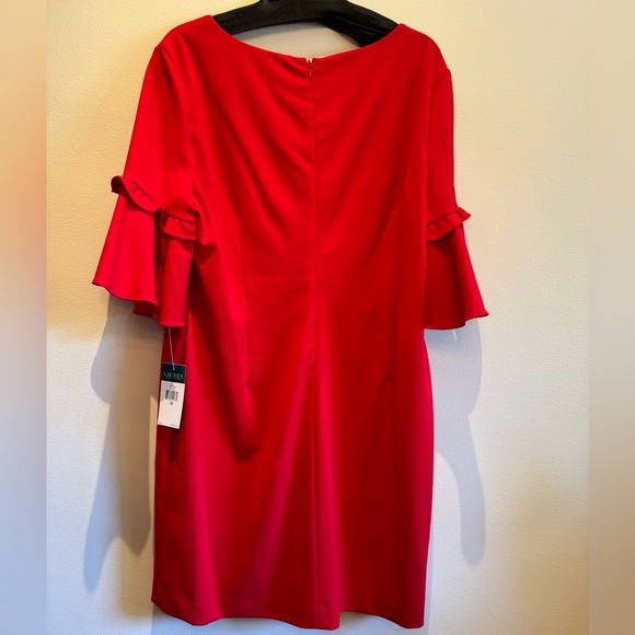Ralph Lauren - NEW - Red Flutter Sleeve V-Neck Red Dress - Picture 4 of 5